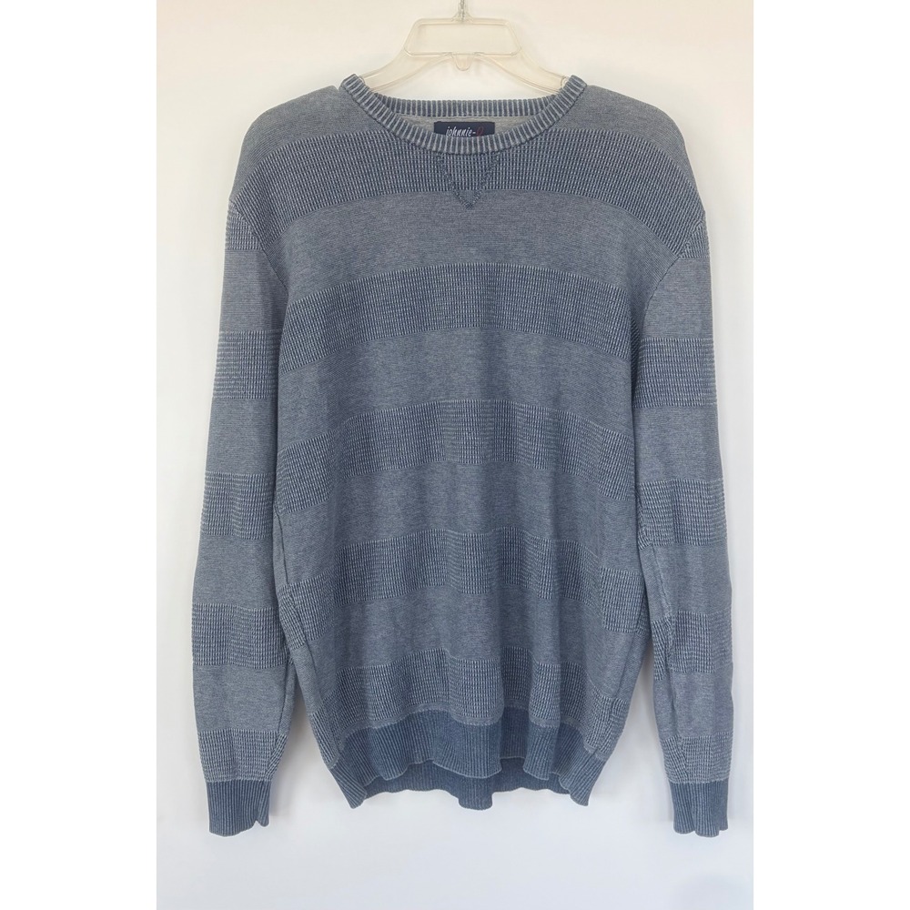 Johnnie-O Mens‎ Blue Grey Striped Cotton Beach Modal Knit Crewneck Sweater Large